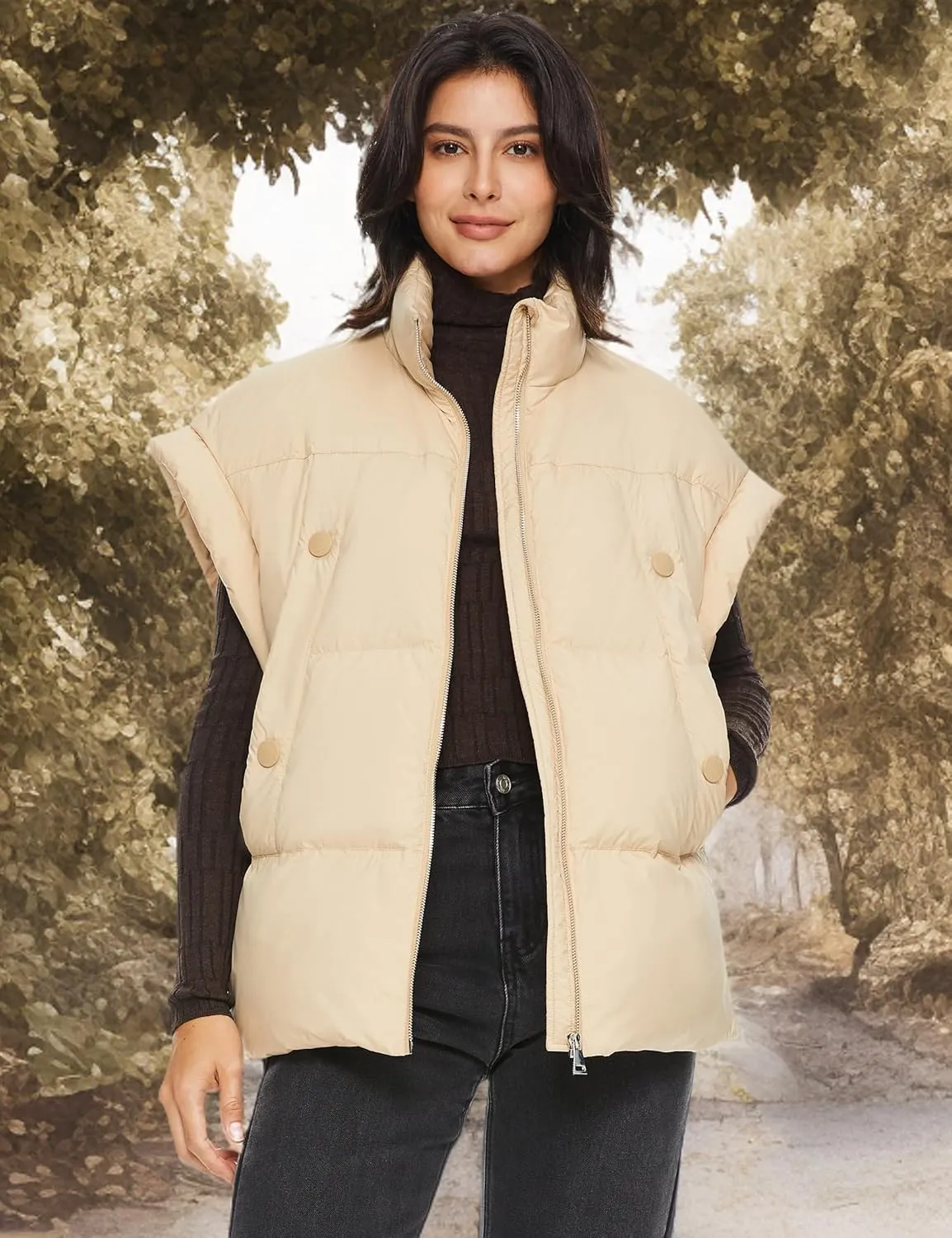 Orolay Women's Puffer Down Vest Oversized Warm Sleeveless Jacket Fashion Quilted Outerwear Gilet with Stand Collar