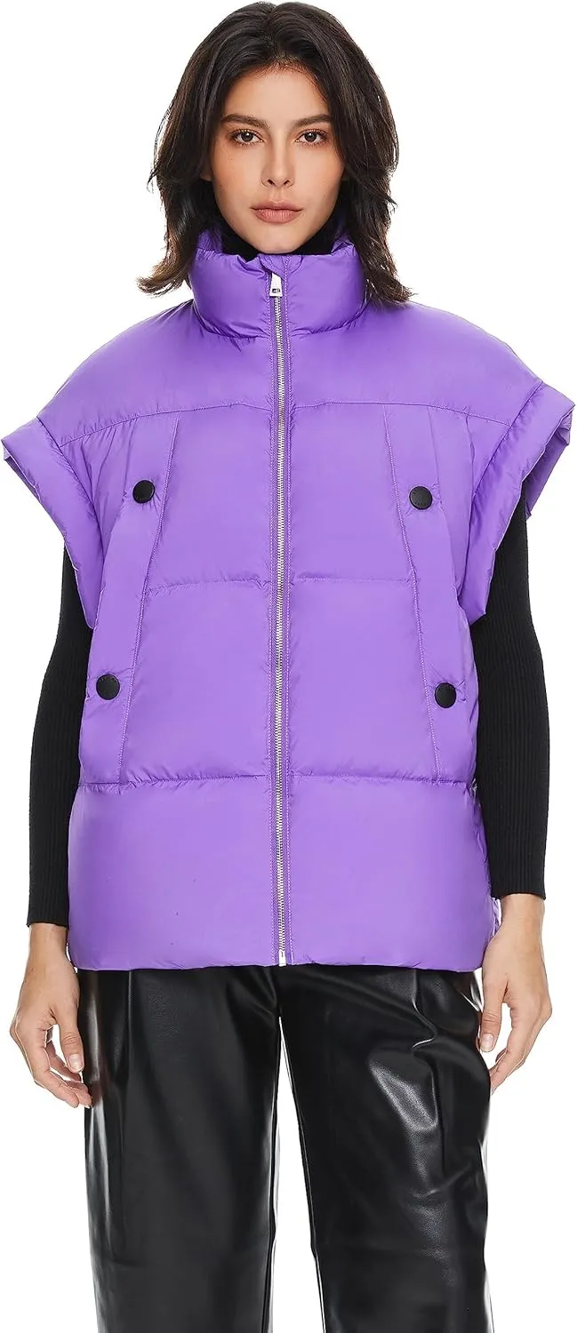 Orolay Women's Puffer Down Vest Oversized Warm Sleeveless Jacket Fashion Quilted Outerwear Gilet with Stand Collar