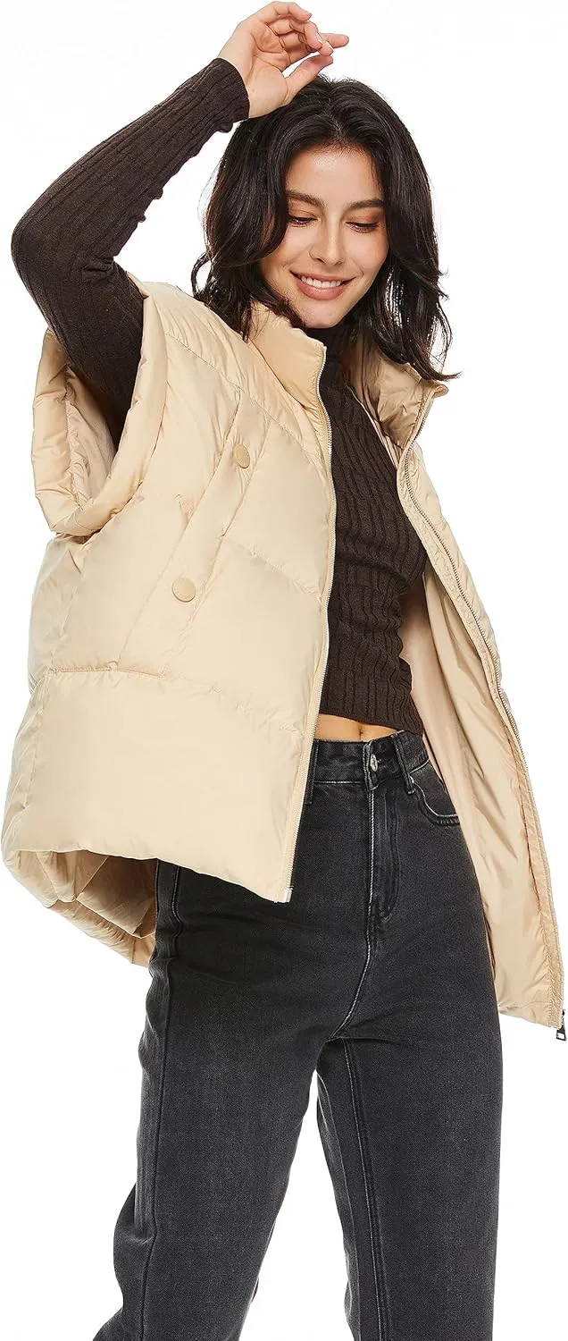 Orolay Women's Puffer Down Vest Oversized Warm Sleeveless Jacket Fashion Quilted Outerwear Gilet with Stand Collar