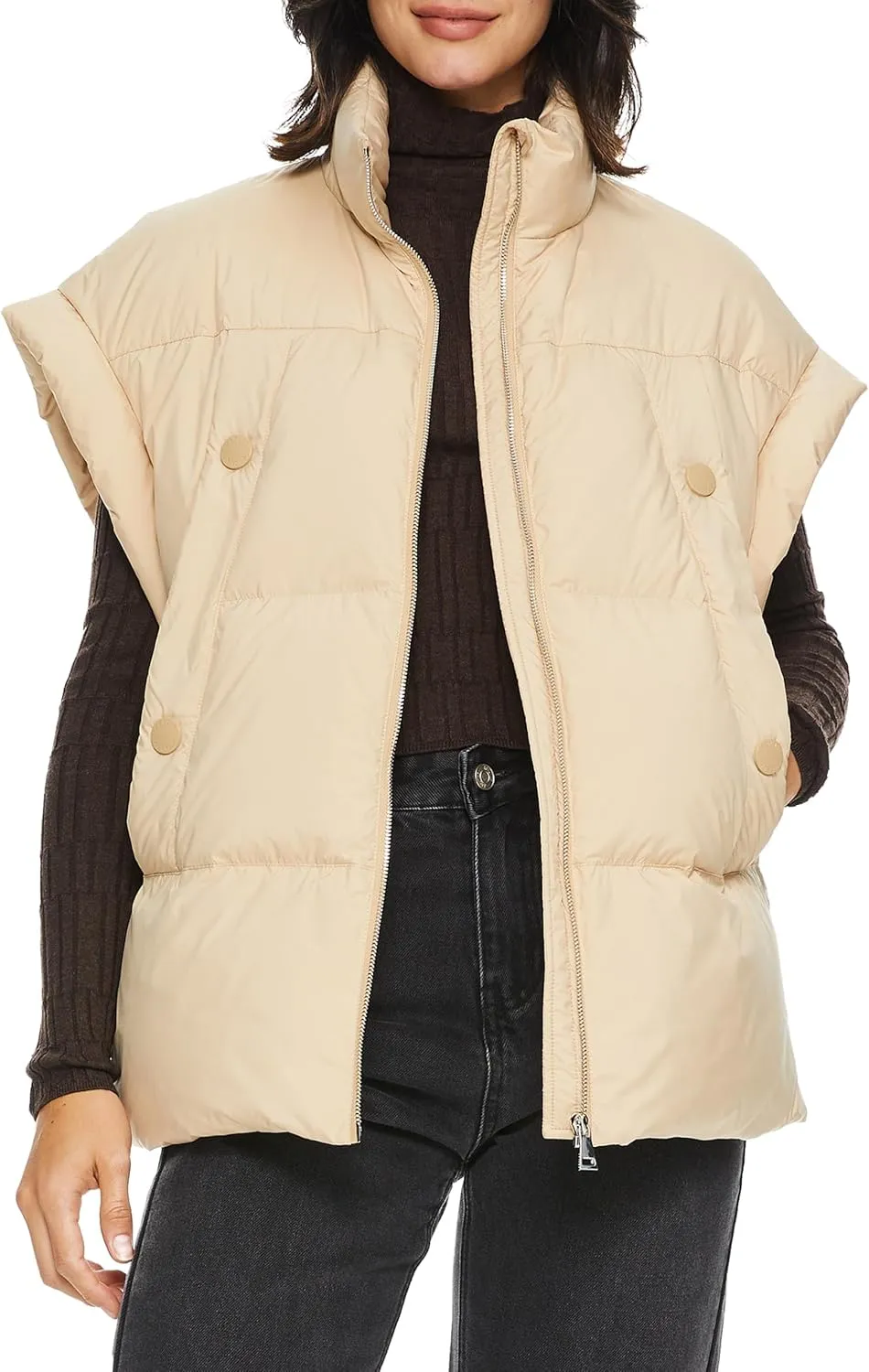 Orolay Women's Puffer Down Vest Oversized Warm Sleeveless Jacket Fashion Quilted Outerwear Gilet with Stand Collar