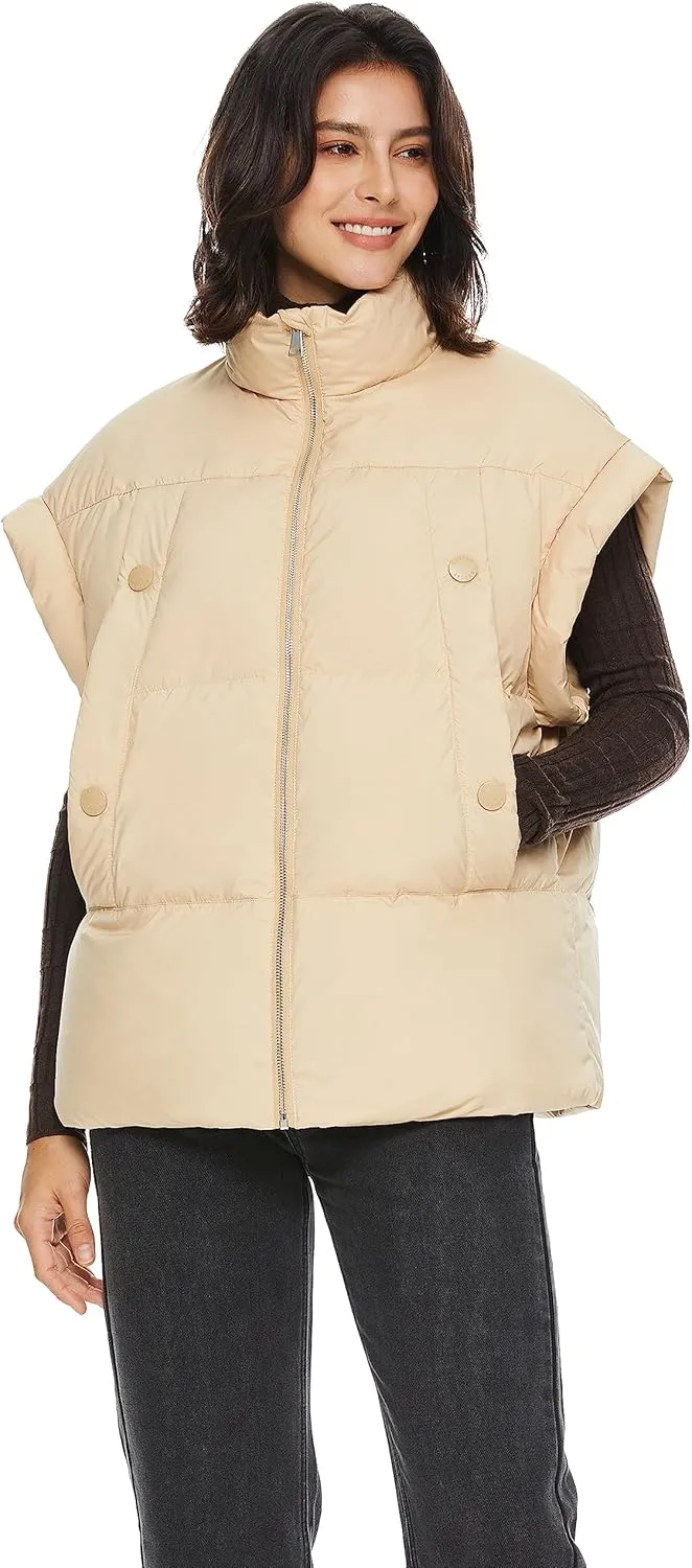 Orolay Women's Puffer Down Vest Oversized Warm Sleeveless Jacket Fashion Quilted Outerwear Gilet with Stand Collar
