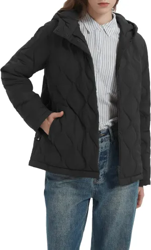 Orolay Women's Quilted Down Jacket Lightweight Hooded Puffer Coat Long Sleeve Warm Outerwear with Pockets