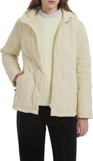 Orolay Women's Quilted Down Jacket Lightweight Hooded Puffer Coat Long Sleeve Warm Outerwear with Pockets