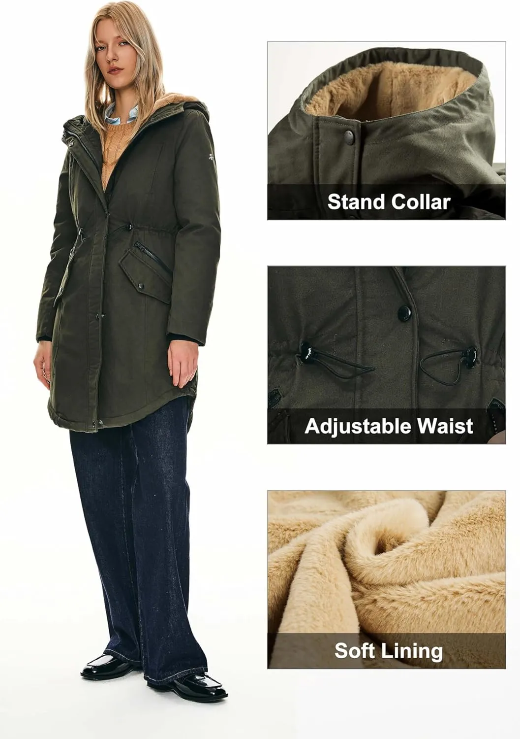 Orolay Women's Thicken Fleece Lined Parka Winter Coat Hooded Jacket with Pockets