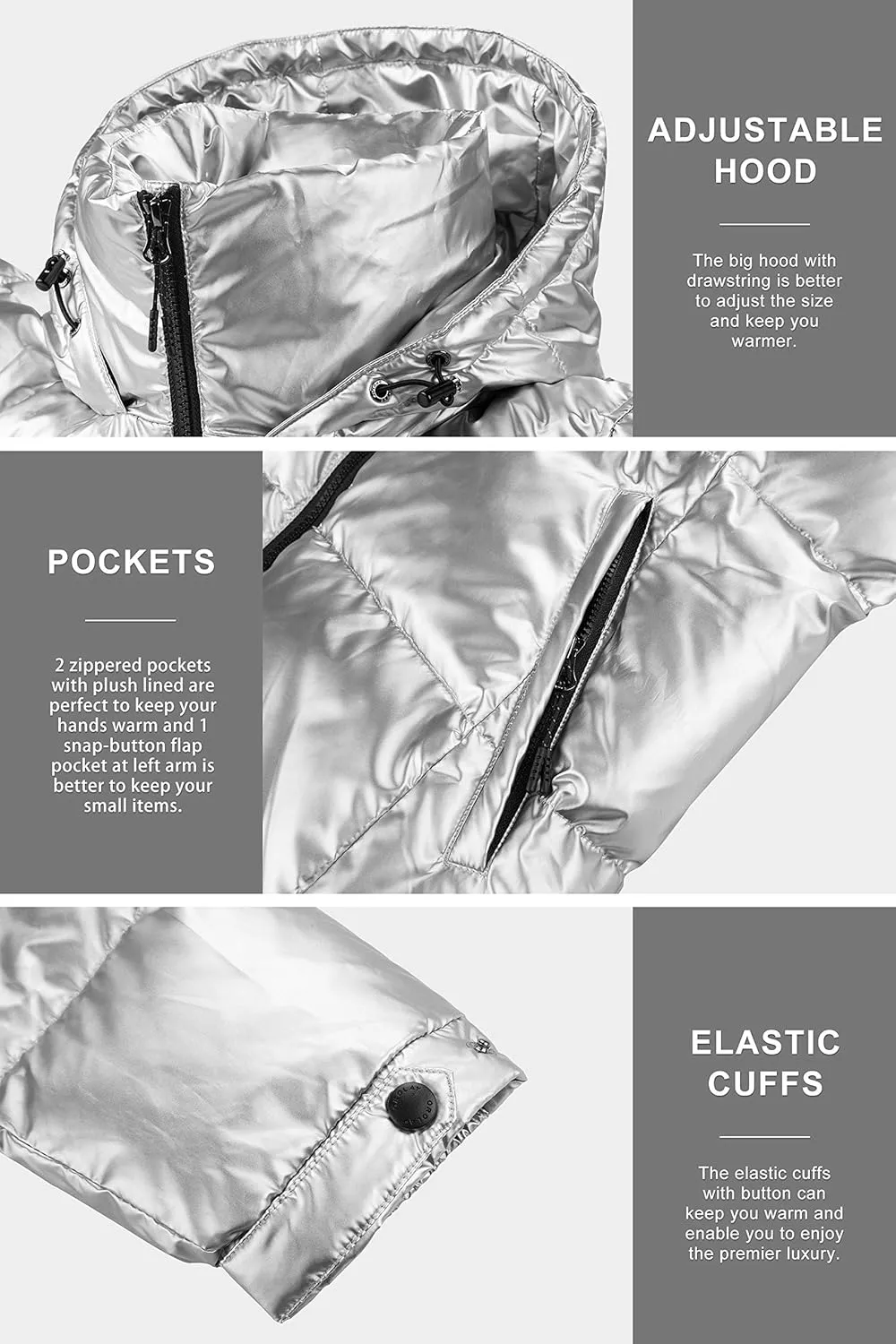 Orolay Women's Winter Down Coat Metallic Hooded Puffer Jacket