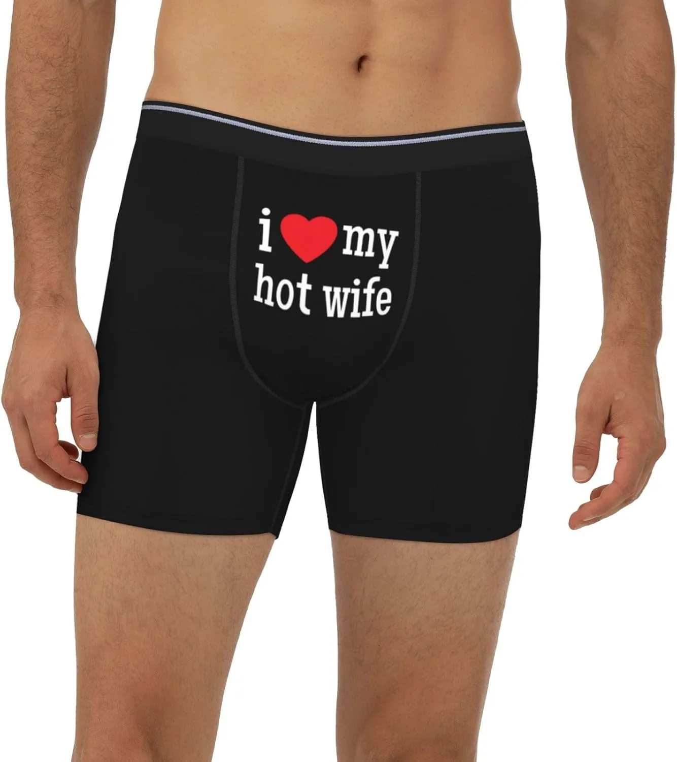 PAUPPY I Heart my Hot wife I Love My Hot Wife Men's Boxer Briefs Stretch Underwear Open Fly Tagless Underpants Regular Leg