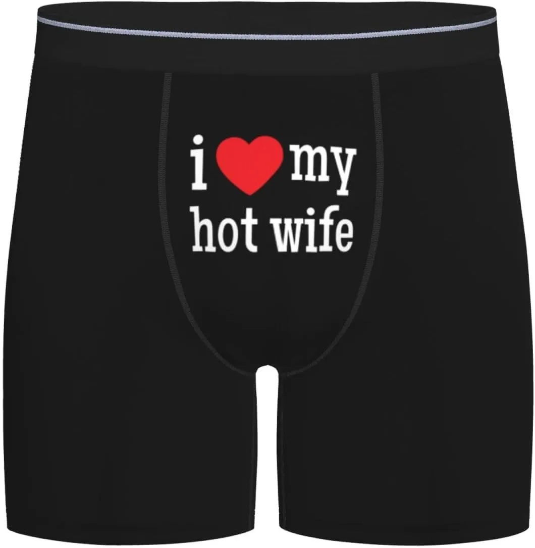PAUPPY I Heart my Hot wife I Love My Hot Wife Men's Boxer Briefs Stretch Underwear Open Fly Tagless Underpants Regular Leg