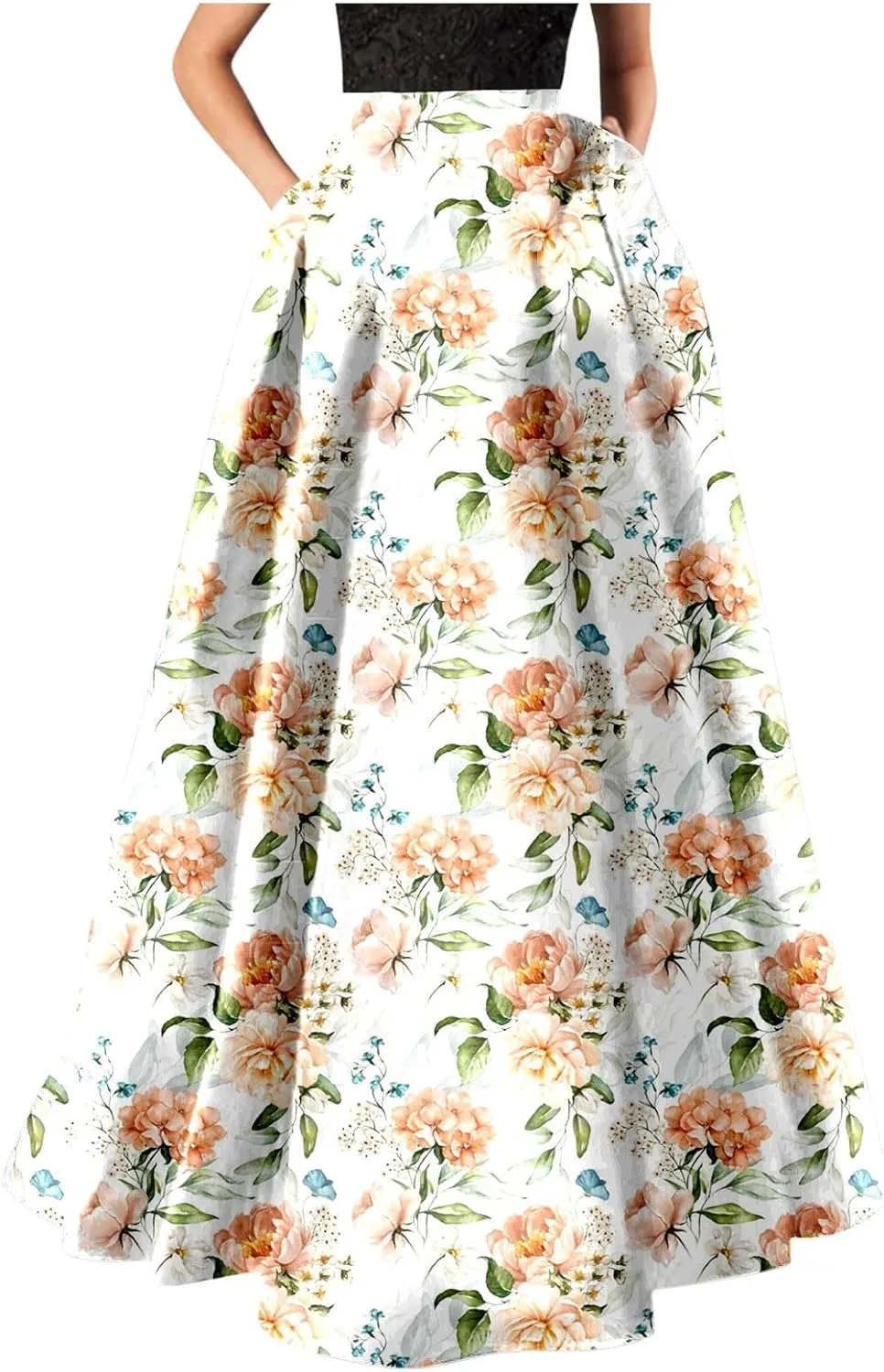 Pencil Skirt for Women Tummy Control High Waist Maxi Skirt Casual Loose Flowy Boho Party Long Women's Skirts with Pocket