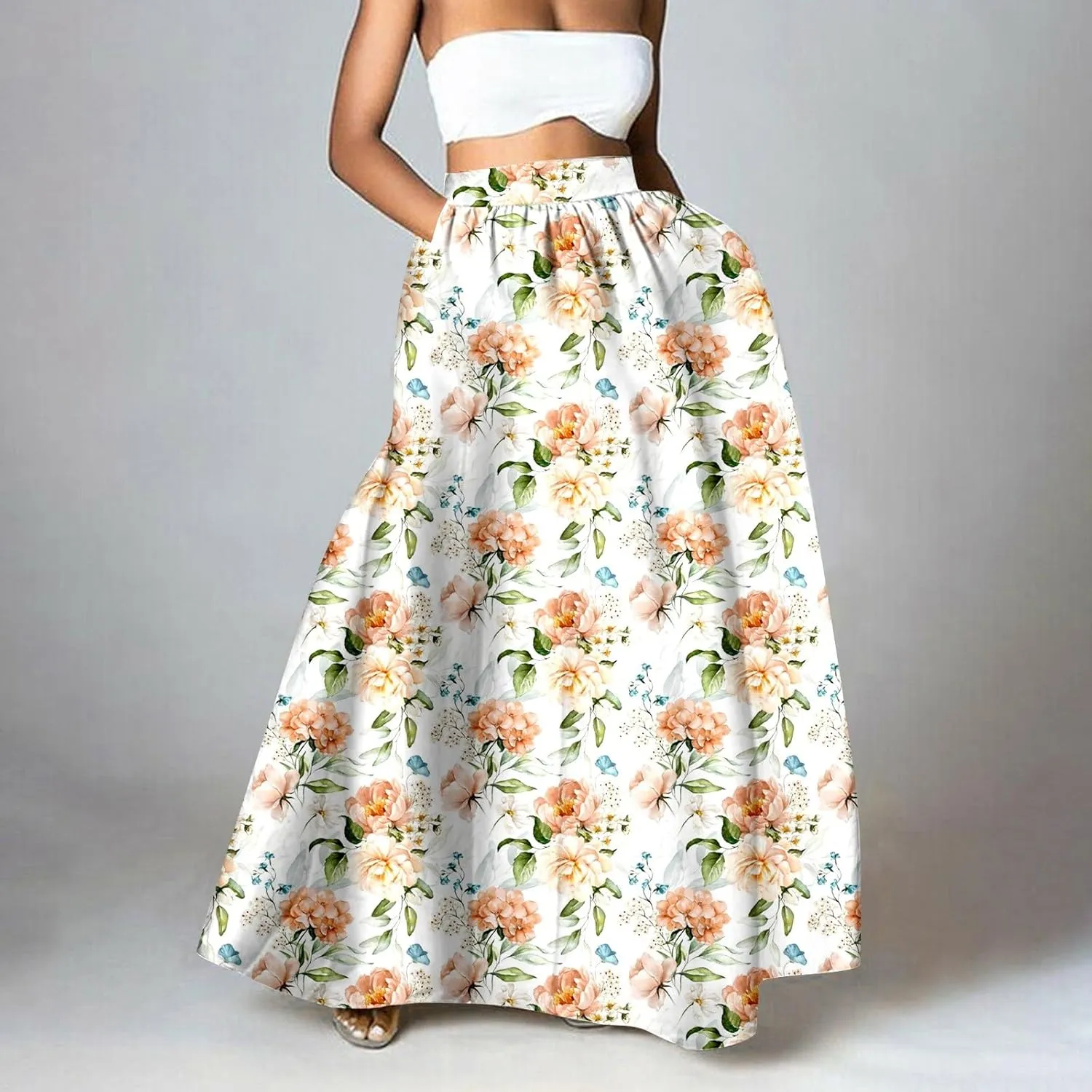 Pencil Skirt for Women Tummy Control High Waist Maxi Skirt Casual Loose Flowy Boho Party Long Women's Skirts with Pocket
