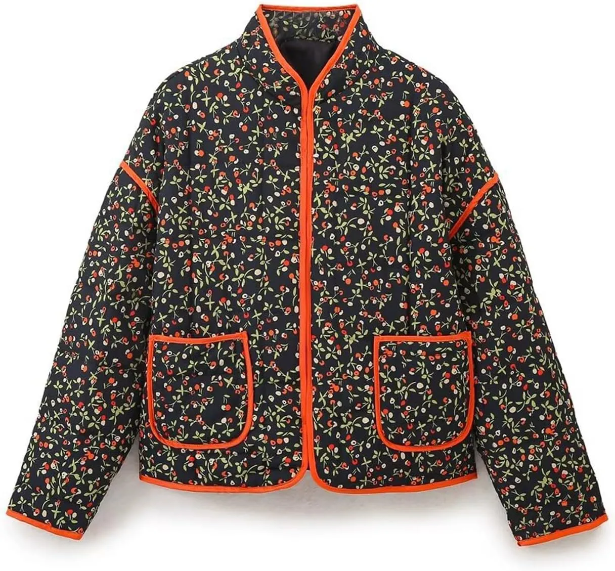 Perbai Womens Floral Cropped Quilted Jacket Lightweight Reversible Open Front Puffer Cardigan Coat