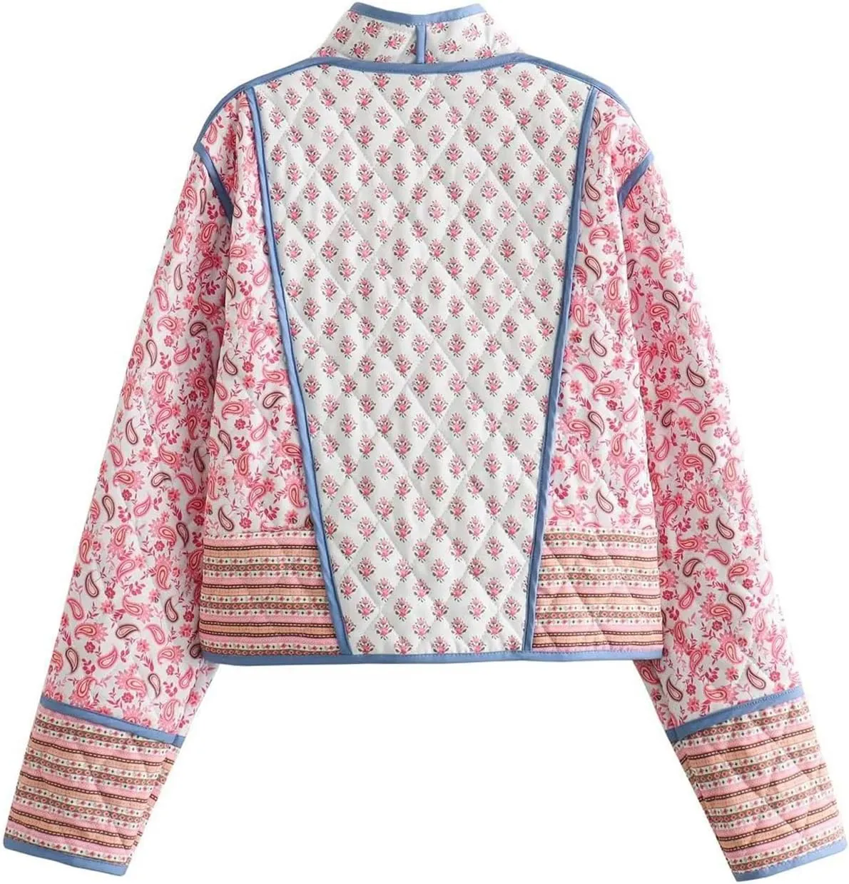 Perbai Womens Floral Cropped Quilted Jacket Lightweight Reversible Open Front Puffer Cardigan Coat