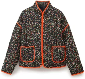 Perbai Womens Floral Cropped Quilted Jacket Lightweight Reversible Open Front Puffer Cardigan Coat