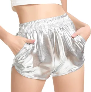 PESION Women's Metallic Shiny Shorts Sparkly Rave Hot Short Pants