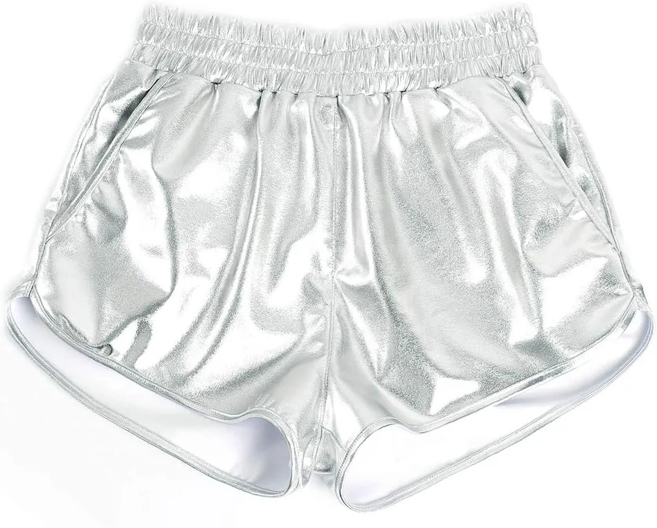 PESION Women's Metallic Shiny Shorts Sparkly Rave Hot Short Pants