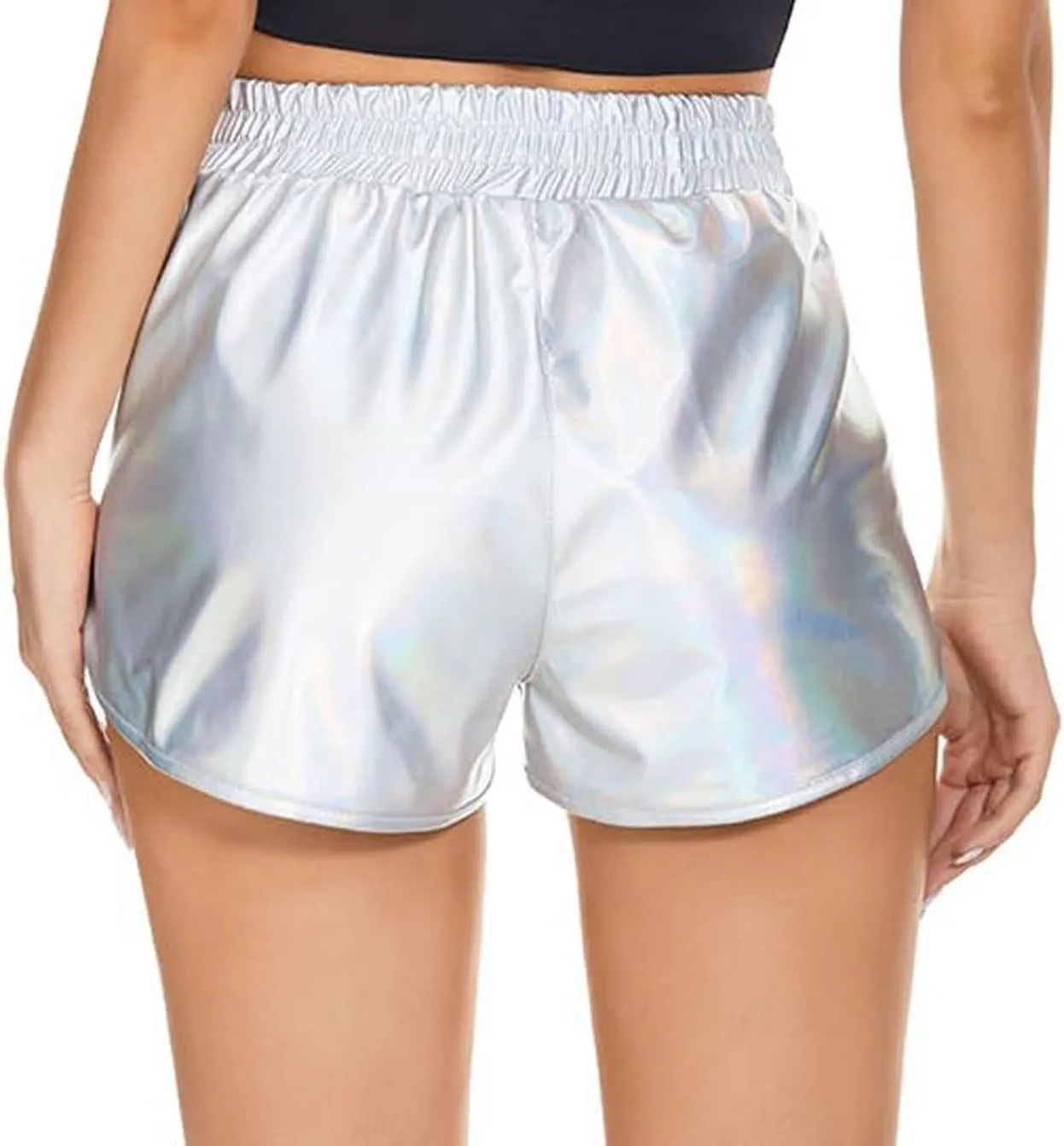 PESION Women's Metallic Shiny Shorts Sparkly Rave Hot Short Pants