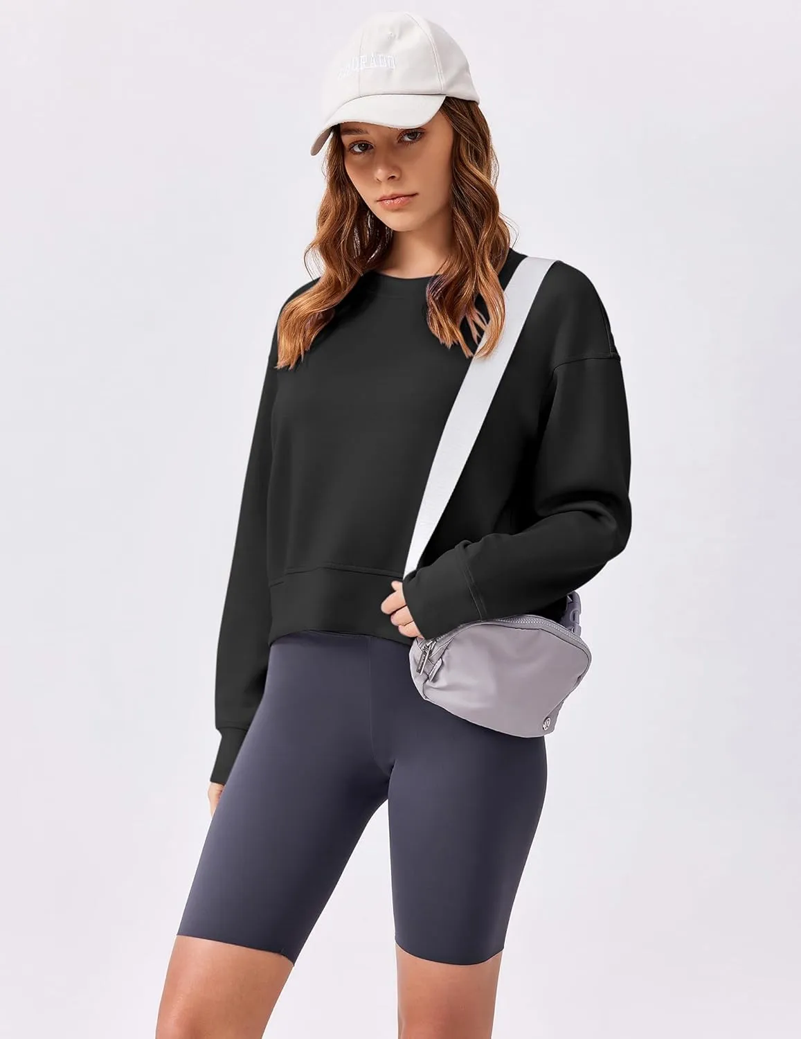PINSPARK Crewneck Cropped Sweatshirt for Women Soft Long Sleeve Crop Tops Oversized Lightweight Basic Sweaters Fall 2025
