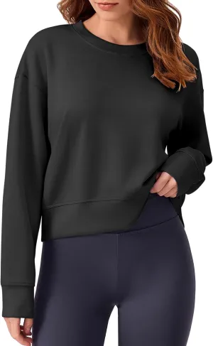 PINSPARK Crewneck Cropped Sweatshirt for Women Soft Long Sleeve Crop Tops Oversized Lightweight Basic Sweaters Fall 2025
