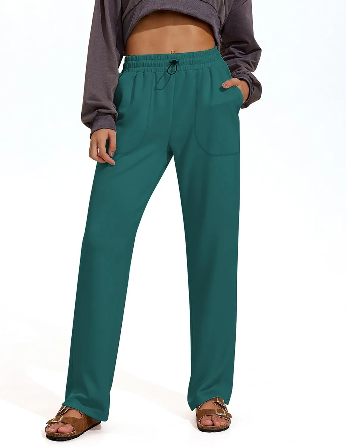 PINSPARK Womens Straight Leg Sweatpants Casual Athletic Workout Pants Stretch Soft Lounge Pants with Pockets