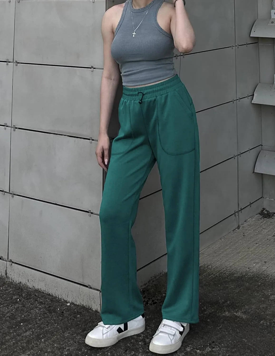 PINSPARK Womens Straight Leg Sweatpants Casual Athletic Workout Pants Stretch Soft Lounge Pants with Pockets