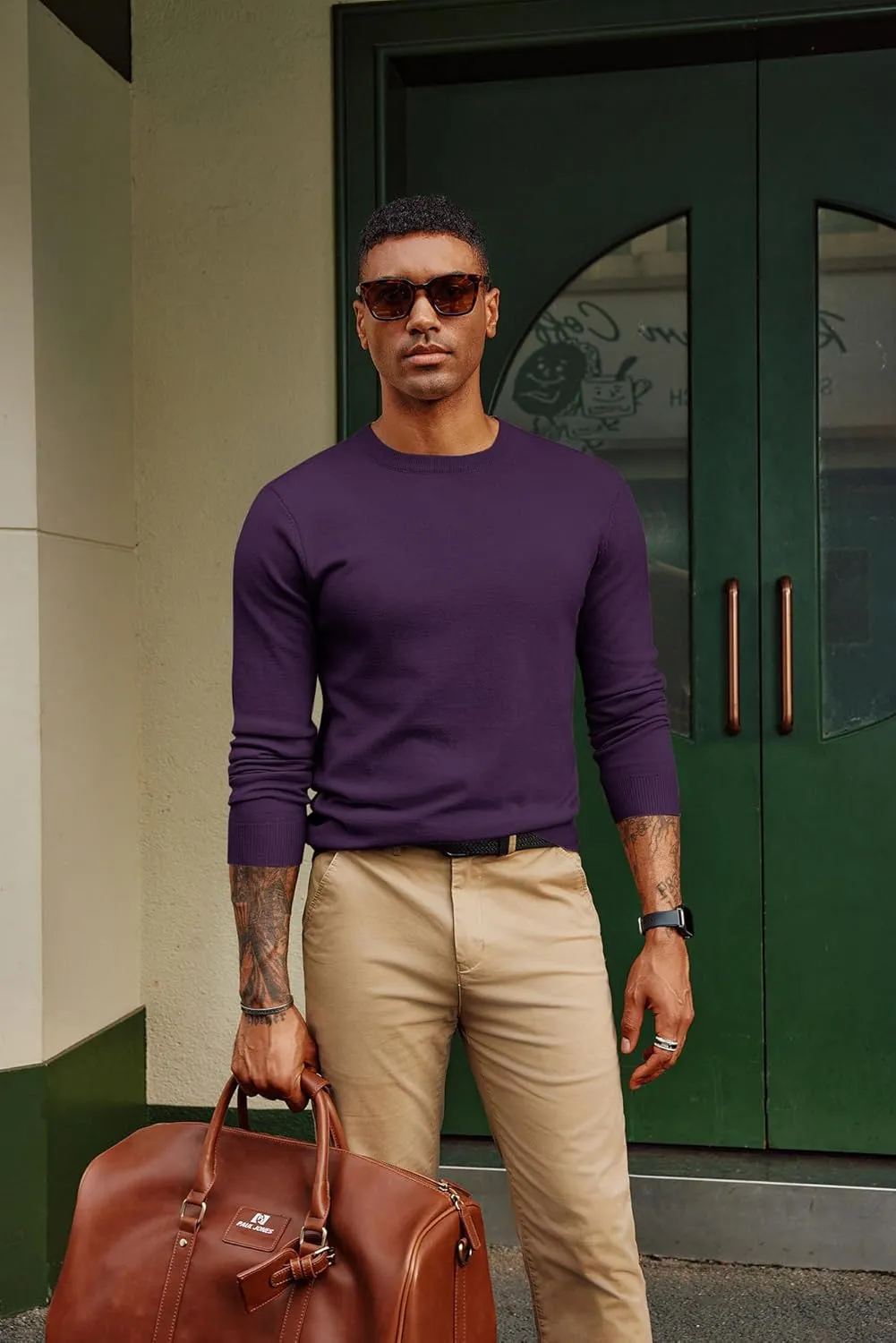 PJ PAUL JONES Men's Sweaters Crewneck Basic Lightweight Wool Blend Knitted Pullover Long Sleeve Shirts for Men
