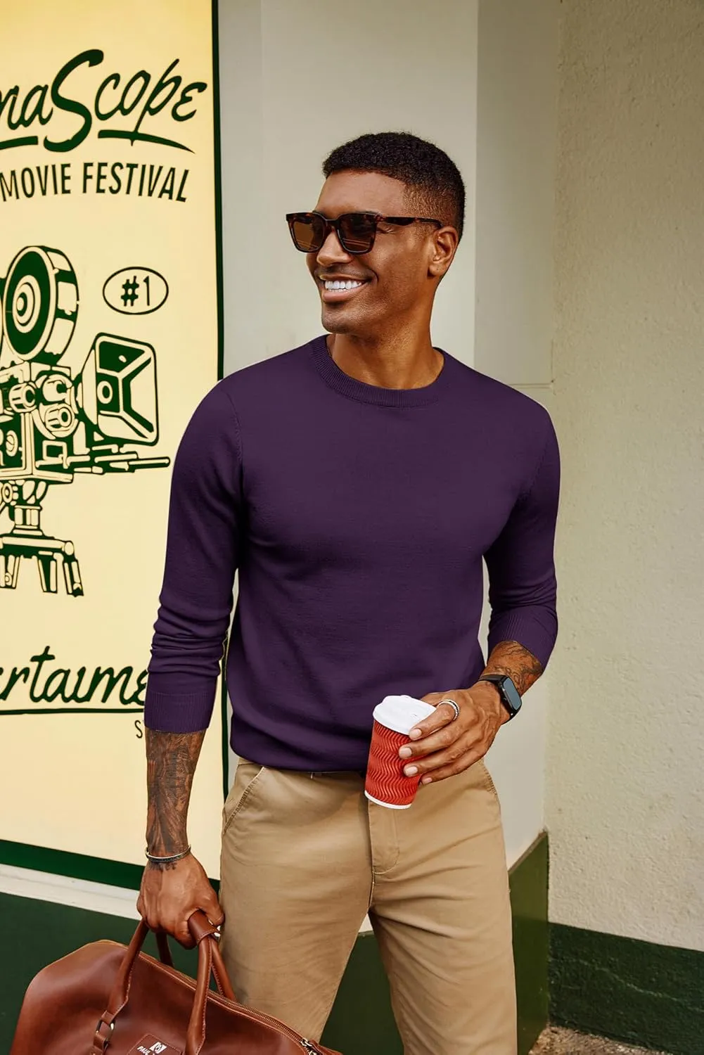 PJ PAUL JONES Men's Sweaters Crewneck Basic Lightweight Wool Blend Knitted Pullover Long Sleeve Shirts for Men