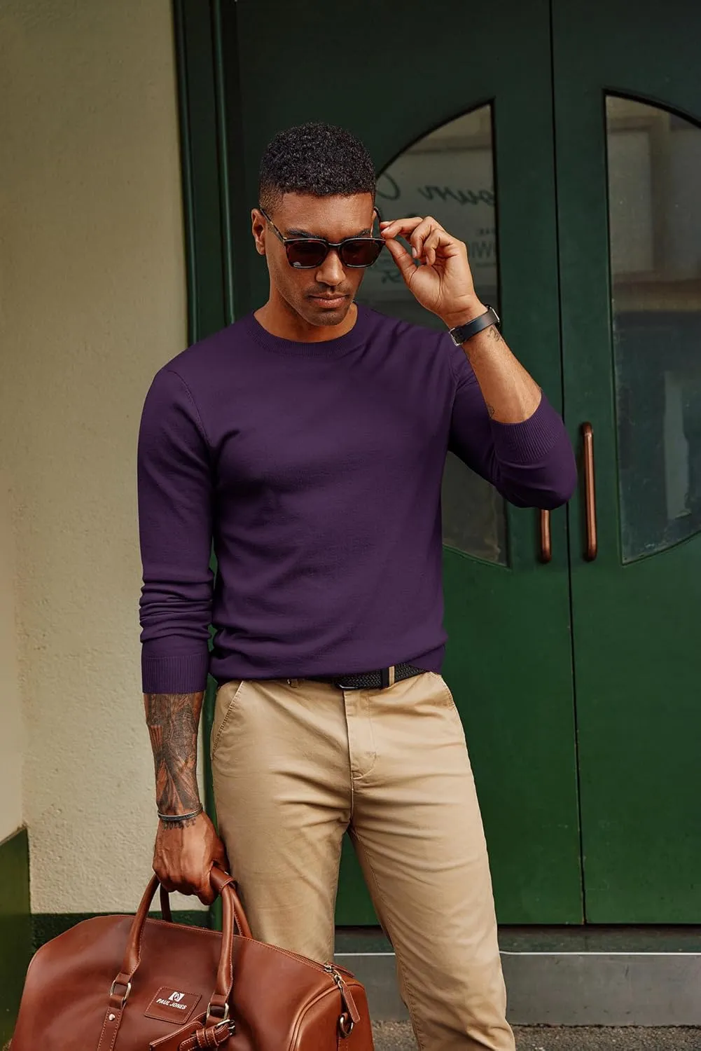 PJ PAUL JONES Men's Sweaters Crewneck Basic Lightweight Wool Blend Knitted Pullover Long Sleeve Shirts for Men