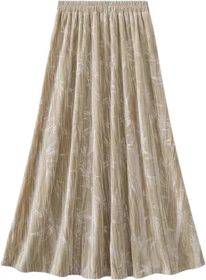 Pleated Skirts for Women Trendy Retro Printed High Elastic Waist Loose A-Line Long Skirts for Summer Vacation Clothes