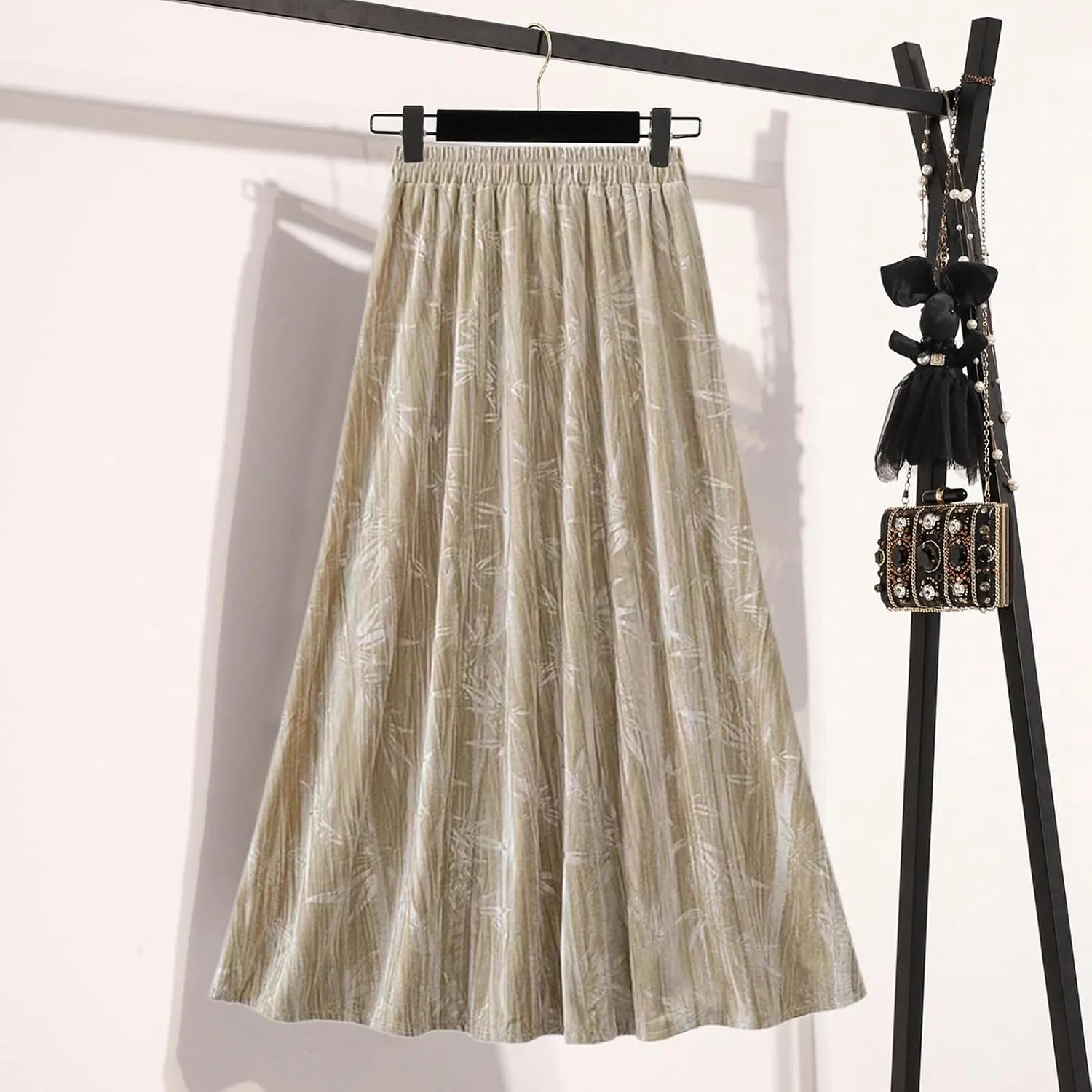 Pleated Skirts for Women Trendy Retro Printed High Elastic Waist Loose A-Line Long Skirts for Summer Vacation Clothes