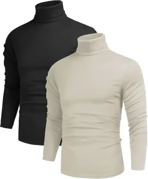 Poriff Men's Casual Turtleneck Pullover Tops Slim Fit Long Sleeve Basic Lightweight Sweaters