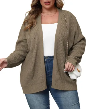 POSESHE Women's Plus Size Open Front Knit Cardigan Casual Coatigan Sweater Lady Jacket Coat 2024 Winter Outerwear