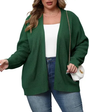 POSESHE Women's Plus Size Open Front Knit Cardigan Casual Coatigan Sweater Lady Jacket Coat 2024 Winter Outerwear