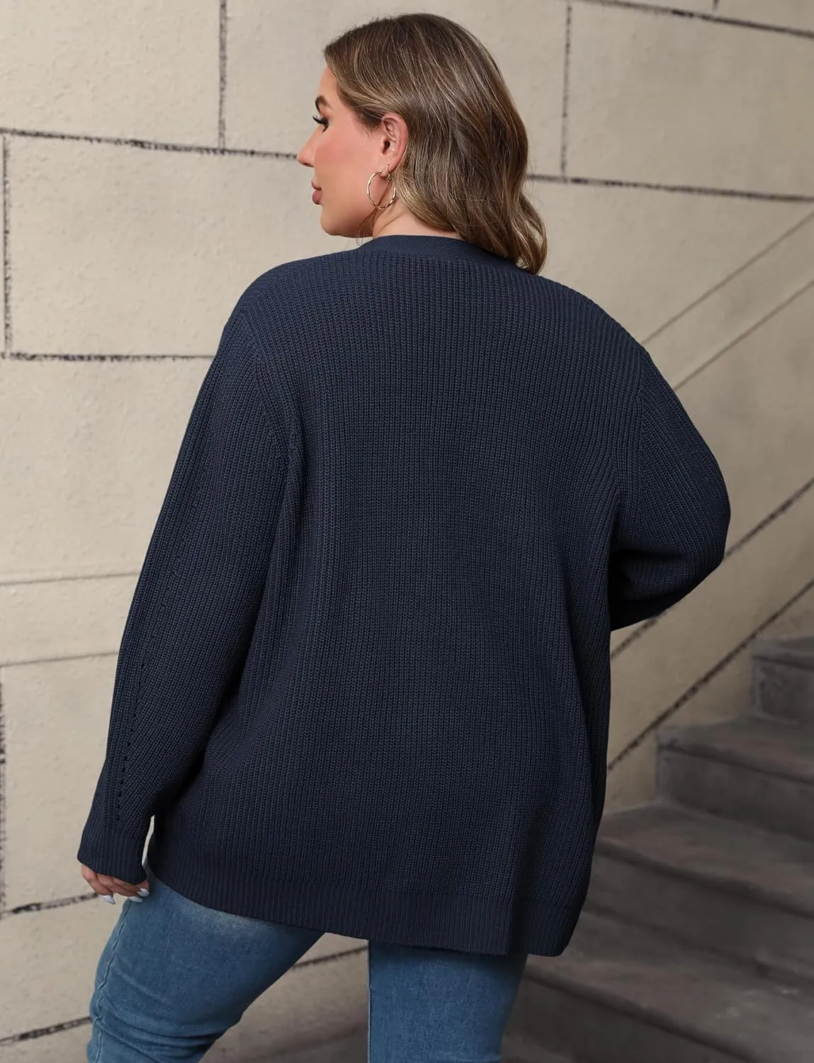 POSESHE Women's Plus Size Open Front Knit Cardigan Casual Coatigan Sweater Lady Jacket Coat 2024 Winter Outerwear