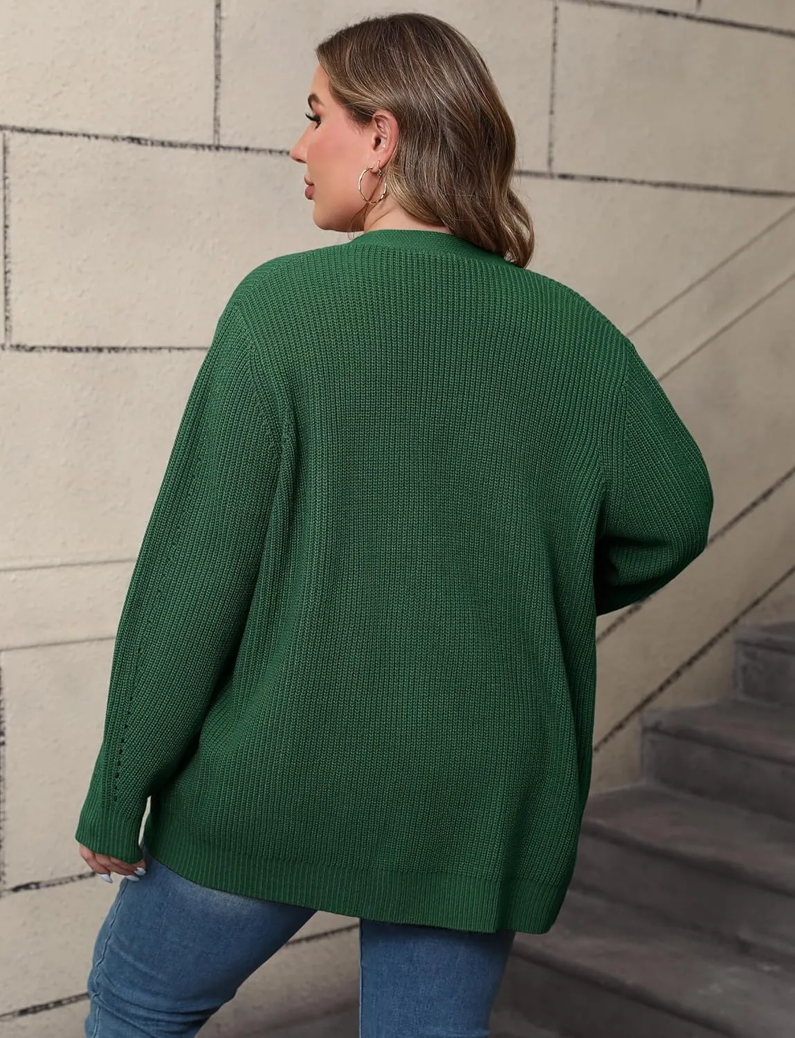 POSESHE Women's Plus Size Open Front Knit Cardigan Casual Coatigan Sweater Lady Jacket Coat 2024 Winter Outerwear
