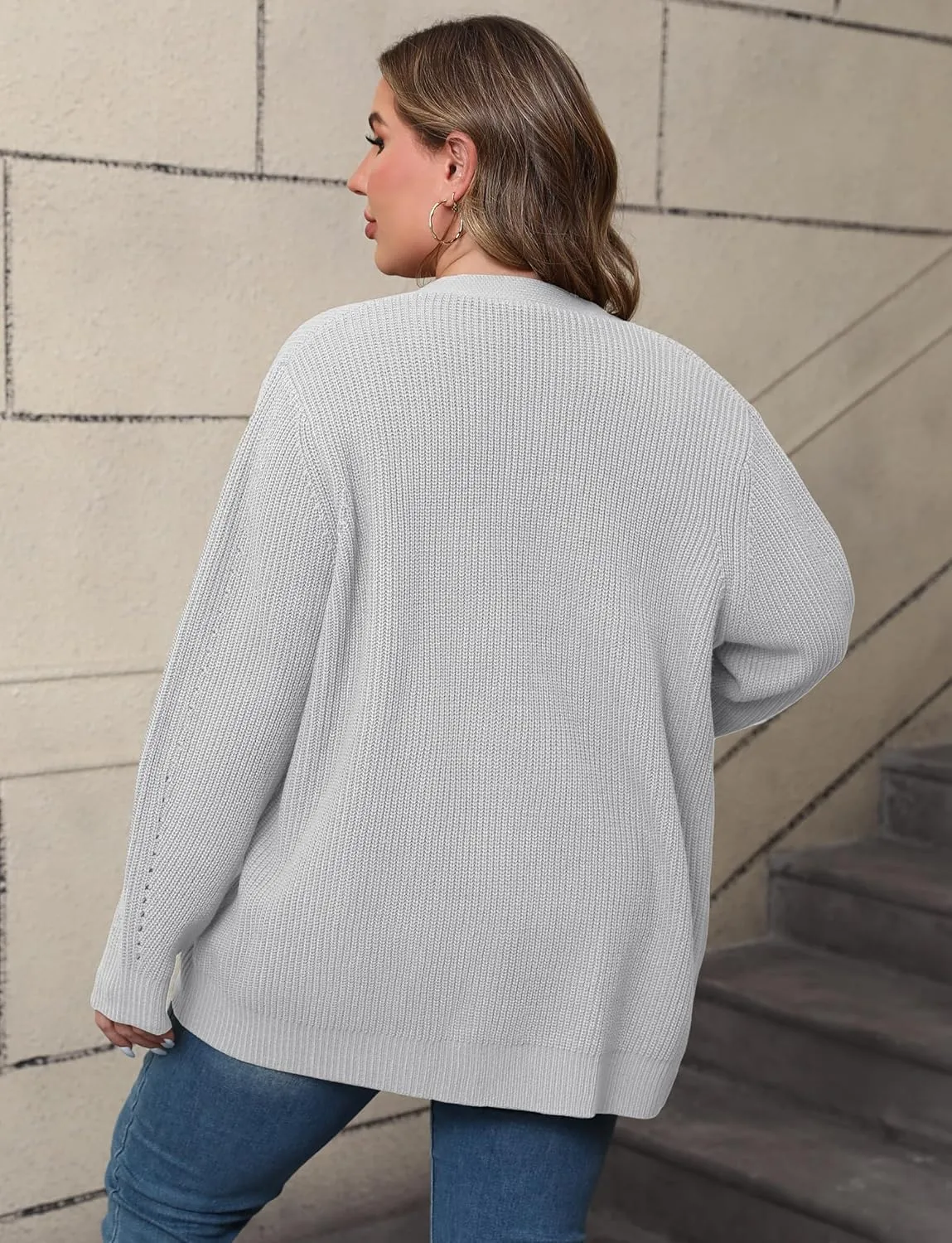 POSESHE Women's Plus Size Open Front Knit Cardigan Casual Coatigan Sweater Lady Jacket Coat 2024 Winter Outerwear