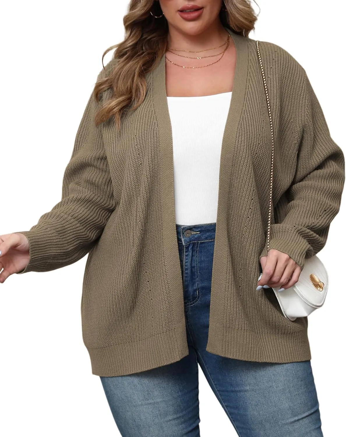 POSESHE Women's Plus Size Open Front Knit Cardigan Casual Coatigan Sweater Lady Jacket Coat 2024 Winter Outerwear