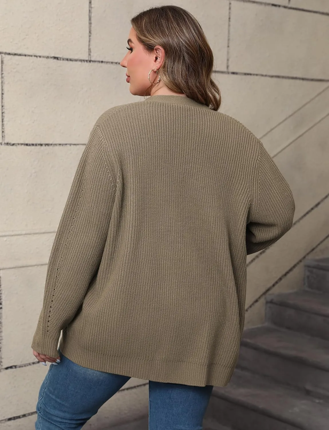 POSESHE Women's Plus Size Open Front Knit Cardigan Casual Coatigan Sweater Lady Jacket Coat 2024 Winter Outerwear