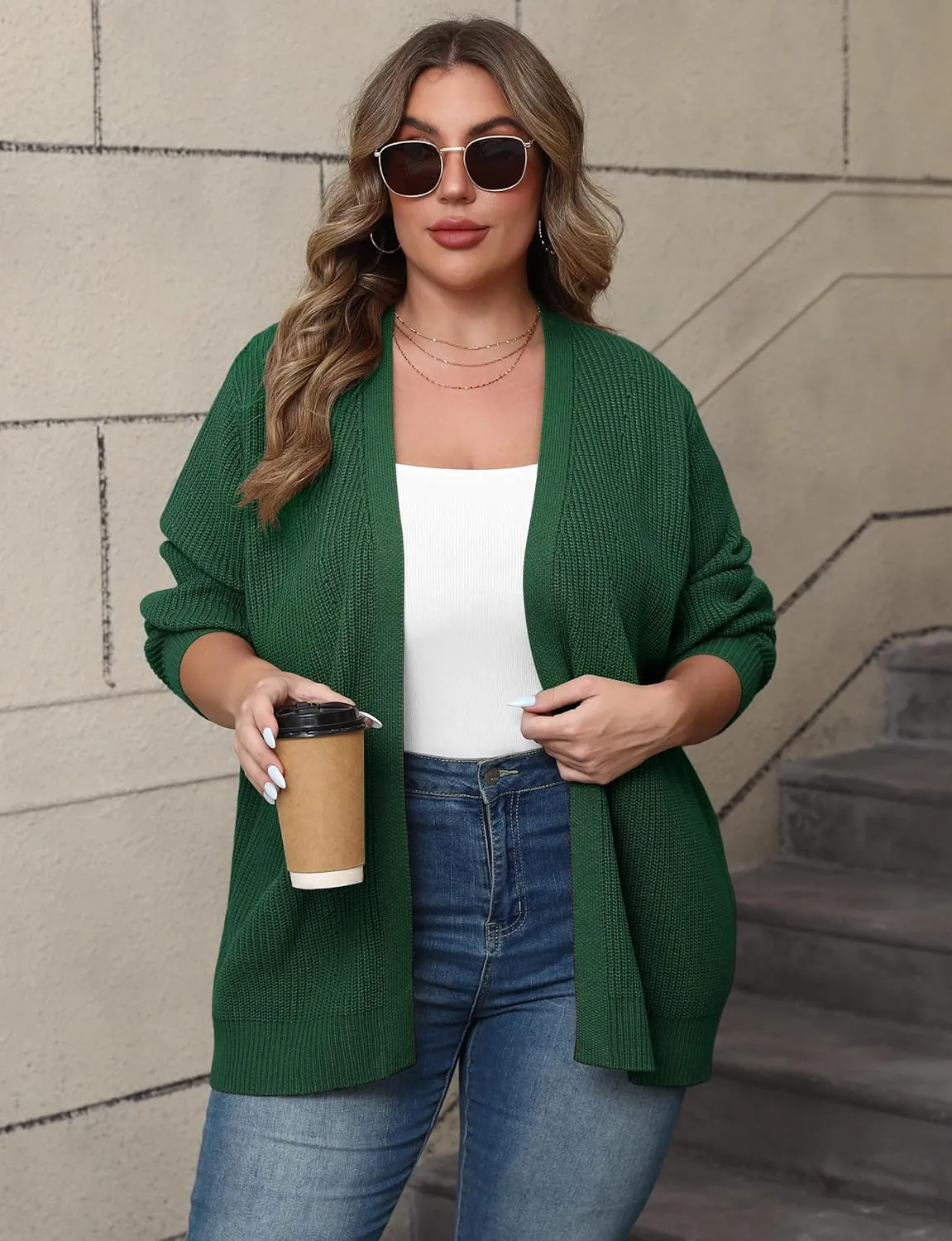 POSESHE Women's Plus Size Open Front Knit Cardigan Casual Coatigan Sweater Lady Jacket Coat 2024 Winter Outerwear