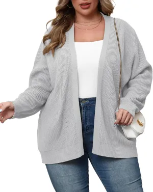 POSESHE Women's Plus Size Open Front Knit Cardigan Casual Coatigan Sweater Lady Jacket Coat 2024 Winter Outerwear