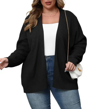 POSESHE Women's Plus Size Open Front Knit Cardigan Casual Coatigan Sweater Lady Jacket Coat 2024 Winter Outerwear