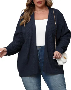 POSESHE Women's Plus Size Open Front Knit Cardigan Casual Coatigan Sweater Lady Jacket Coat 2024 Winter Outerwear