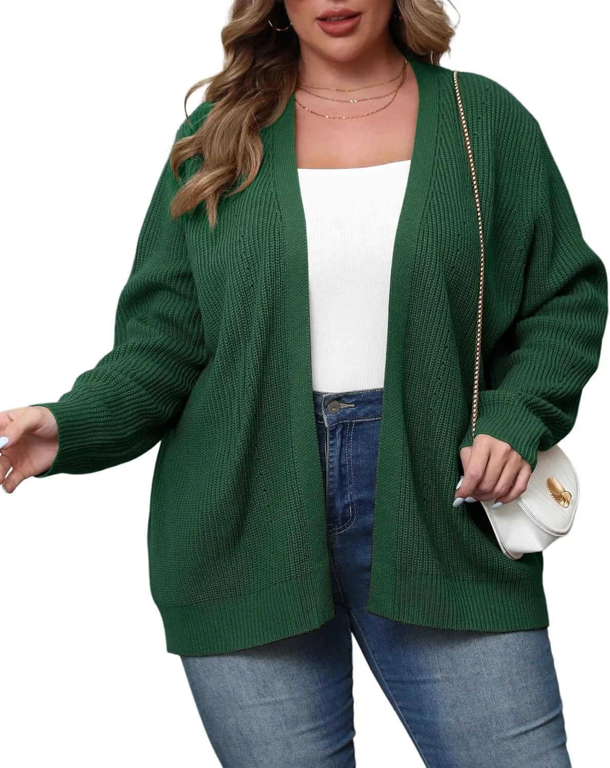 POSESHE Women's Plus Size Open Front Knit Cardigan Casual Coatigan Sweater Lady Jacket Coat 2024 Winter Outerwear