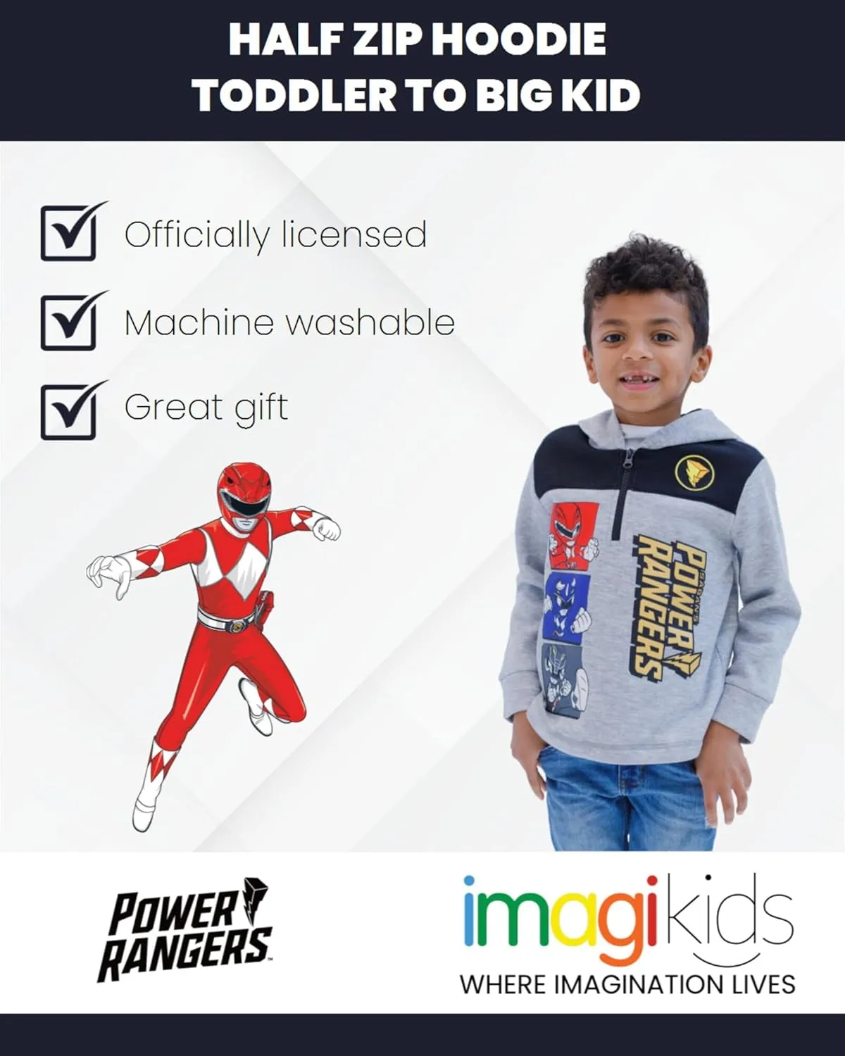 Power Rangers Fleece Half Zip Pullover Hoodie Toddler to Big Kid