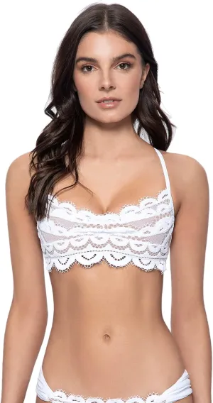 PQ Swim Women's Midnight Cross Strap Lace Bralette - Adjustable Tie, Removable Padding