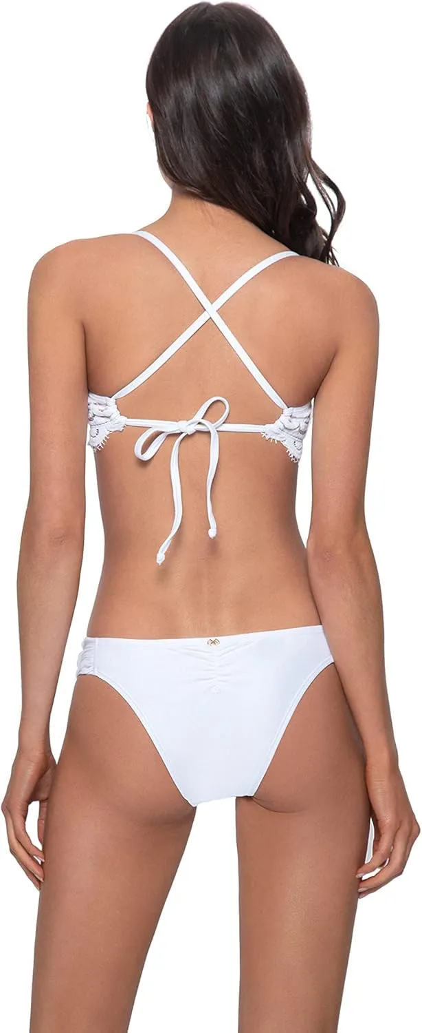 PQ Swim Women's Midnight Cross Strap Lace Bralette - Adjustable Tie, Removable Padding