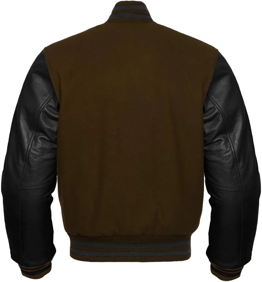 Premium Letterman Baseball School College Bomber Varsity Jacket Purple & Gold Genuine Leather Sleeves