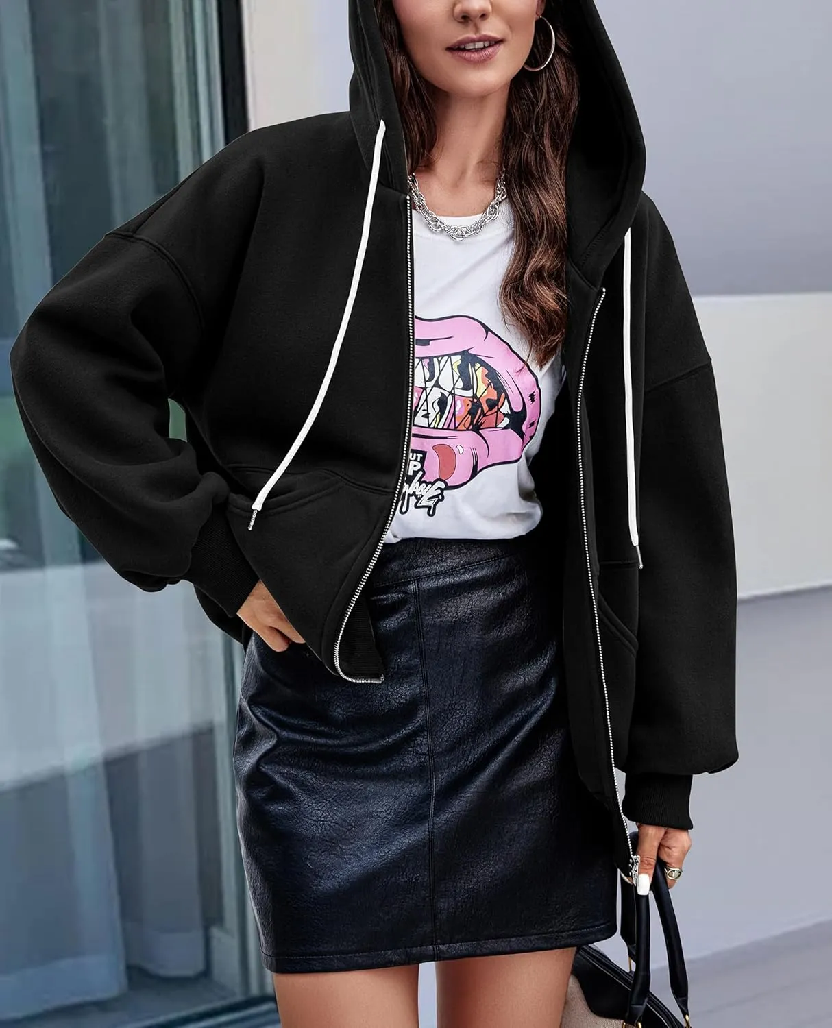 PRETTYGARDEN Women's 2025 Fall Oversized Hoodies Sweatshirt Long Sleeve Zip Up Pockets Loose Fit Y2K Winter Jackets Coat