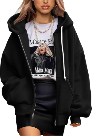 PRETTYGARDEN Women's 2025 Fall Oversized Hoodies Sweatshirt Long Sleeve Zip Up Pockets Loose Fit Y2K Winter Jackets Coat