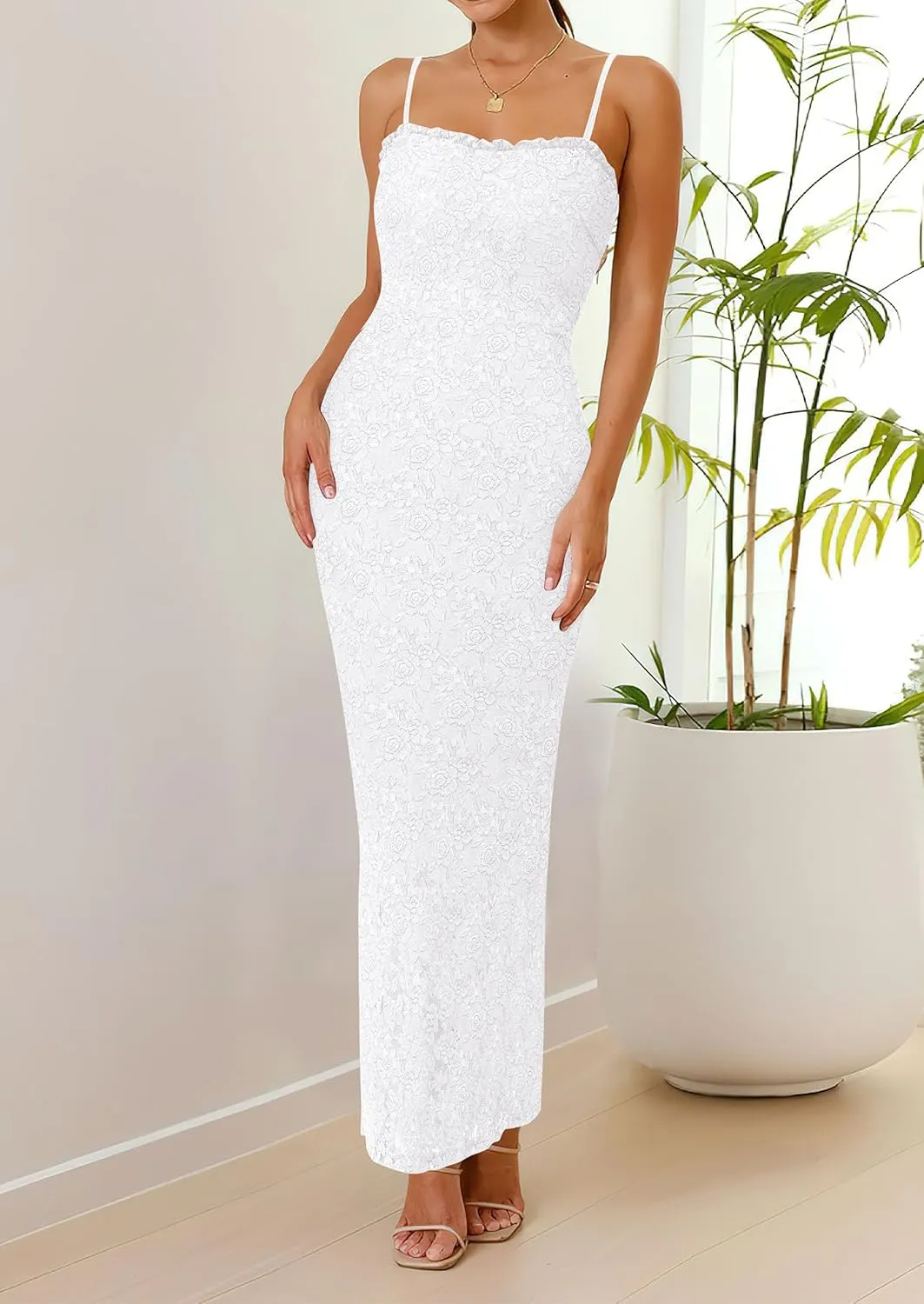 PRETTYGARDEN Women's Summer Formal Prom Dress 2025 Spaghetti Strap Lace Floral Wedding Guest Evening Bodycon Dresses