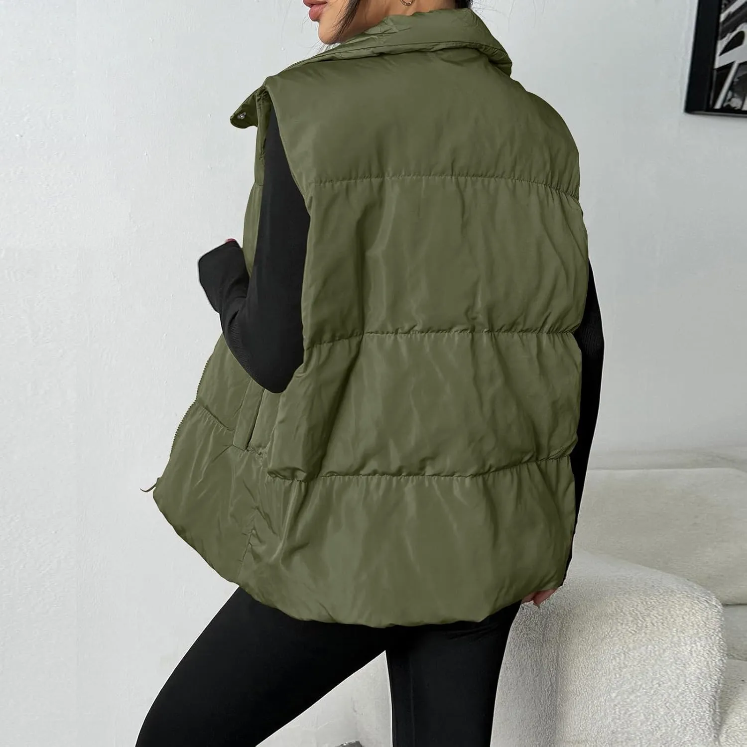 Puffer Vest Women Lightweight Zip Up Jackets with Pockets Fall Casual Stand Collar Padded Quilted Waistcoat Vest