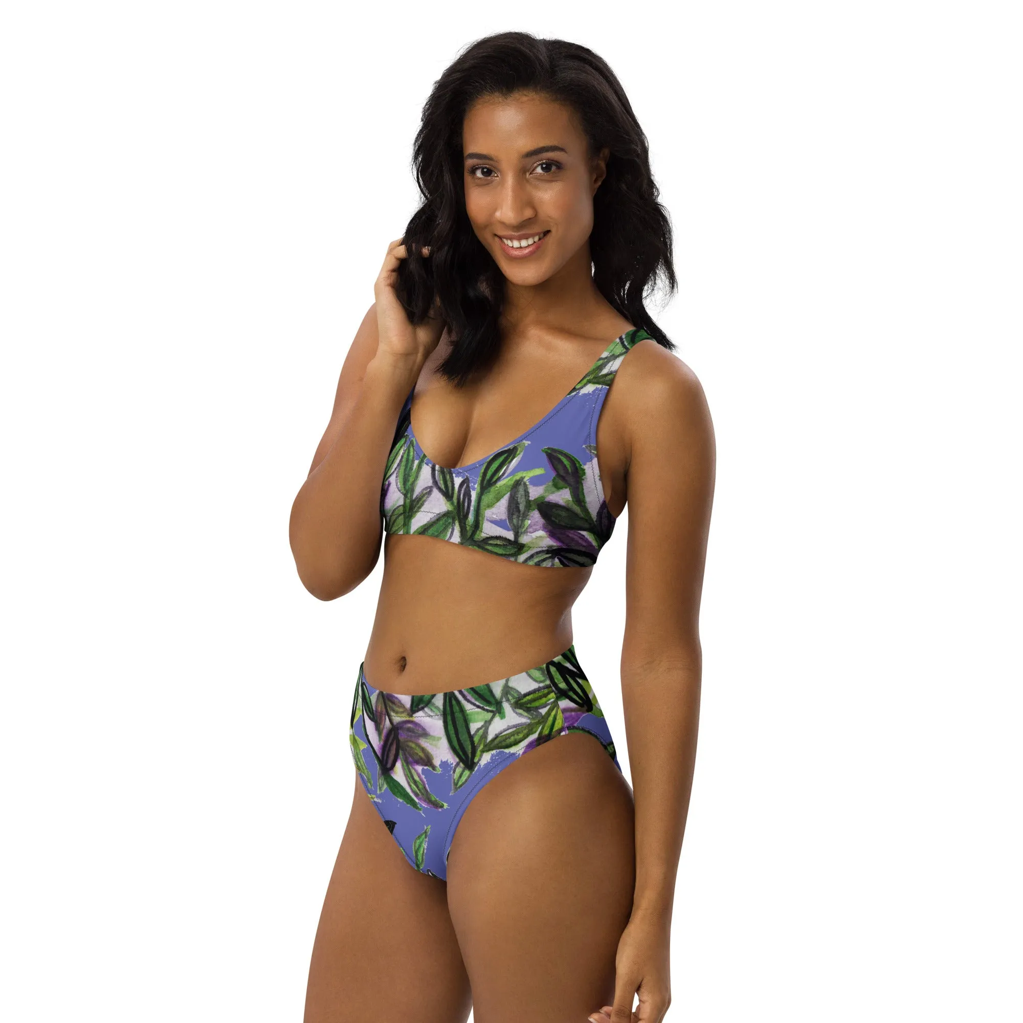 Purple Tropical Print Women's Bikini, 2-pc Padded Comfy Bikini Set For Women - Made in USA/EU/MX  (US Size: 2XS-3XL)